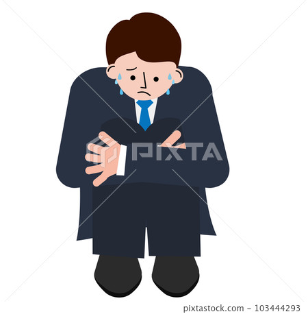 一個穿著西裝的男人焦慮地抱著膝蓋的插圖 103444293