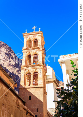 Bell tower of Saint Catherine's monastery (or Sacred Monastery of the God-Trodden Mount Sinai) in Sinai Peninsula, Egypt 103444368