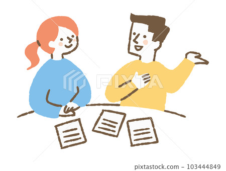 Two men and women discussing at a meeting_color 103444849