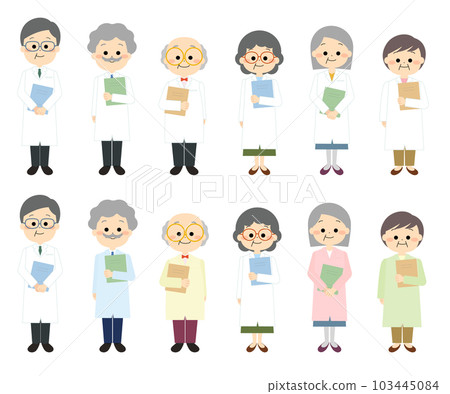 Senior generation researcher with chart, doctor set 103445084