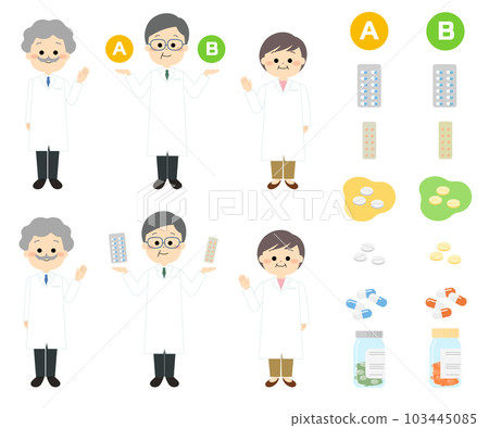 Senior generation researchers and doctors set showing choices 103445085