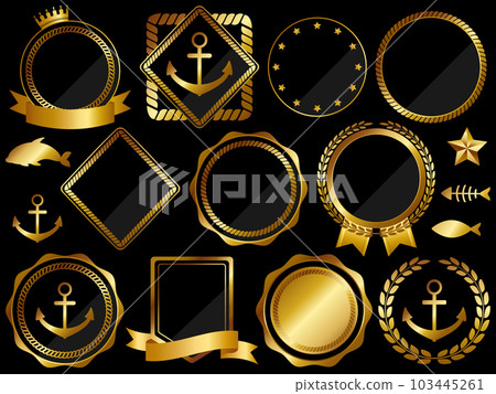 Set of 11 luxurious marine style emblems black... - Stock Illustration ...