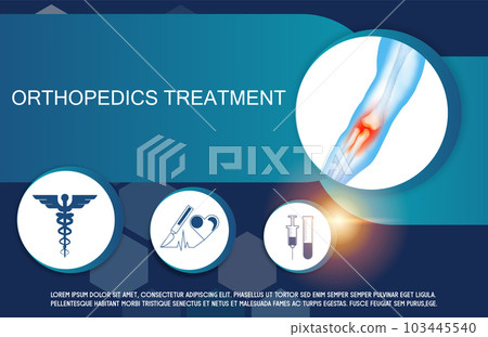 Technology for treatment of wrist elbow and arm joint bone injury. Abstract traumatology and orthopedics. Medical science in the hospital for body joints. 103445540