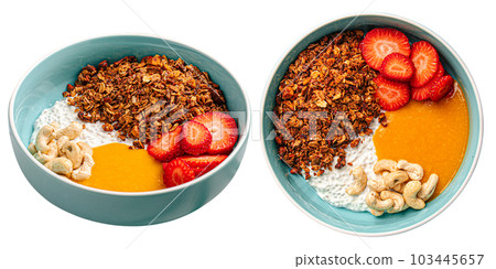 Isolated breakfast muesli bowl with strawberries 103445657