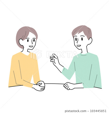 man and woman talking at a table 103445851