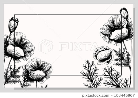 Banner with poppy flowers on a light background. Hand drawn poppy flowers. Symbol of the day of remembrance. Poster for the day of remembrance and victory. Banner with poppy flowers on a light background. Hand drawn poppy flowers. Symbol of the day of remembrance. Poster for the day of remembrance and victory. 103446907