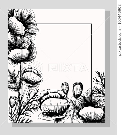 Banner with poppy flowers on a light background. Hand drawn poppy flowers. Symbol of the day of remembrance. Poster for the day of remembrance and victory. Banner with poppy flowers on a light background. Hand drawn poppy flowers. Symbol of the day of remembrance. Poster for the day of remembrance and victory. 103446908