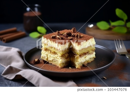 Tiramisu on a gray plate Tiramisu on a gray plate 103447076