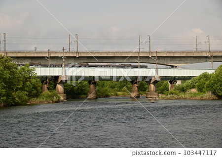 An iron bridge over the Shizukuishi River An iron bridge over the Shizukuishi River 103447117