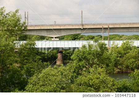 An iron bridge over the Shizukuishi River An iron bridge over the Shizukuishi River 103447118