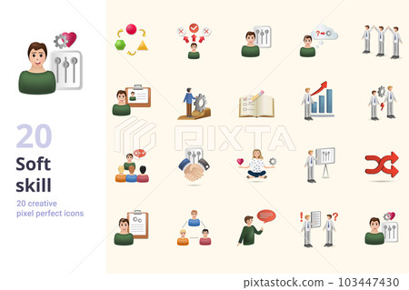 Soft skill set. Creative icons: adaptability, decision making, high eq, problem solving, team spirit, personality, assertiveness, planning, personality development, conflict management, public 103447430