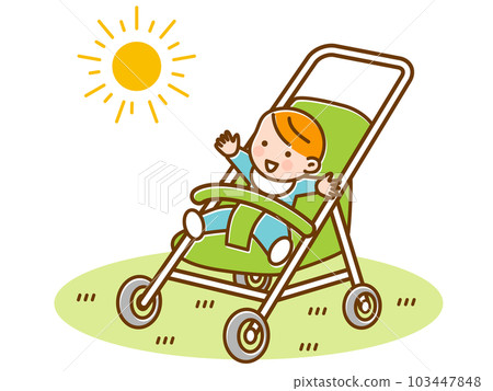 Sunbathing in a stroller Laughing baby Sunbathing in a stroller Laughing baby 103447848