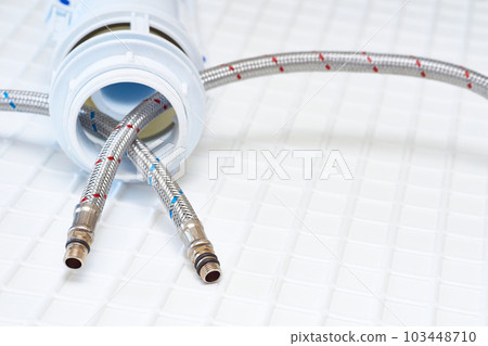 Plumbing. Flexible metal steel faucet hoses, flush mechanism, siphon fittings Plumbing. Flexible metal steel faucet hoses, flush mechanism, siphon fittings 103448710