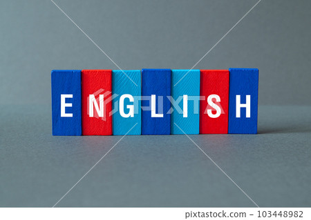 English - word concept on building blocks, text 103448982