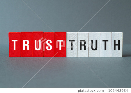 Trust truth - word concept on building blocks, text 103448984