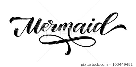 MERMAID text logo. Calligraphy text mermaid quote. Cute Girl Graphic Design Mermaid word Vector illustration MERMAID text logo. Calligraphy text mermaid quote. Cute Girl Graphic Design Mermaid word Vector illustration 103449491