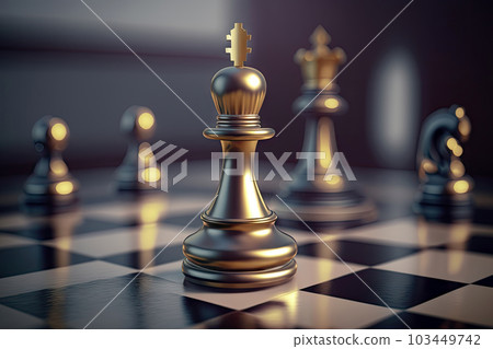 Chess piece on chessboard, competition success and strategy game play,  design created with Generative Ai Stock Illustration