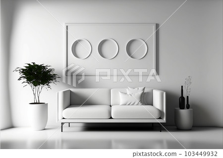 Minimal Living room with Home decoration. Cozy stylish with sofa and blank frame. Modern design background with Generative AI. 103449932