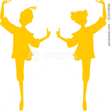 Two yellow silhouettes of ballerinas dancing the Chinese dance of the Nutcracker 103450660
