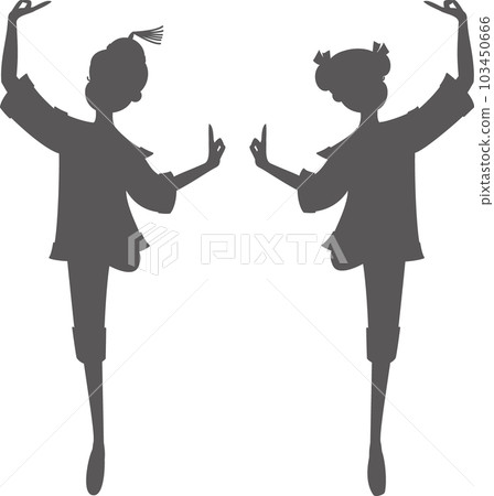 Dark gray silhouette of two ballerinas dancing the Chinese dance of the Nutcracker Dark gray silhouette of two ballerinas dancing the Chinese dance of the Nutcracker 103450666
