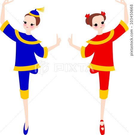 兩位芭蕾舞演員跳胡桃夾子的中國舞 103450668
