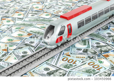 High speed train on the dollars background, 3D rendering 103450966