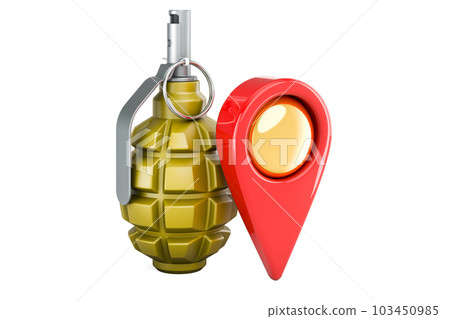 Hand grenade with map pointer, 3D rendering 103450985