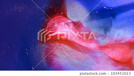 Blue red paint splash abstract background. Neon blue-red splashing, flowing bright ink. Shiny silver liquid pattern texture. Red dye spread, flow on purple backdrop. Fluid art. Vertical artwork Blue red paint splash abstract background. Neon blue-red splashing, flowing bright ink. Shiny silver liquid pattern texture. Red dye spread, flow on purple backdrop. Fluid art. Vertical artwork 103451013