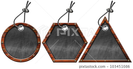 Wooden Frame Labels with Blank Blackboard Isolated on White Background 103451086