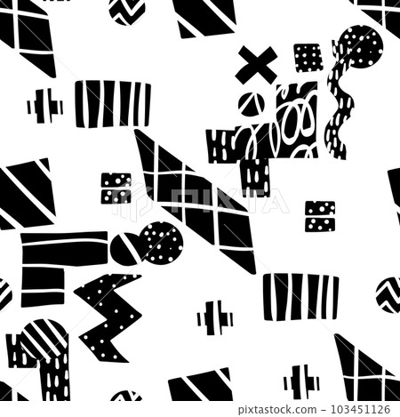Vector geometric seamless pattern. RBlack and white doodle abstract background Vector geometric seamless pattern. RBlack and white doodle abstract background 103451126