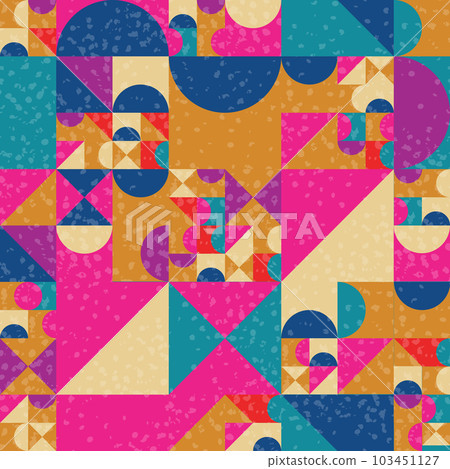Abstract seamless pattern with geometric shapes. Squares triangles and semicircles vintage background 103451127