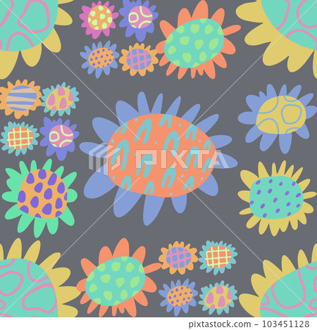 Vector seamless pattern with flowers. Abstract plants, botanical tiled design 103451128