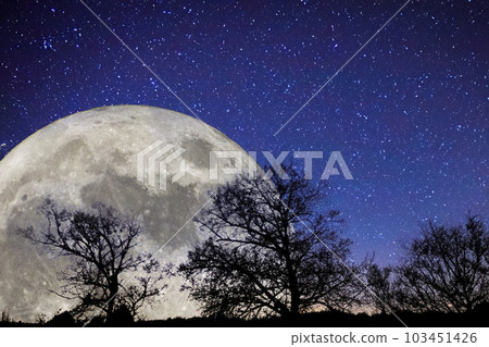 Blue Moon. Super Full moon august. Moon bright. Stars. The background full of stars in the galaxy. Horizontal photography. Galaxy. Luna azul. Blue Moon. 30 - 31 August supermoon 2023. Blue Moon. Super Full moon august. Moon bright. Stars. The background full of stars in the galaxy. Horizontal photography. Galaxy. Luna azul. Blue Moon. 30 - 31 August supermoon 2023. 103451426