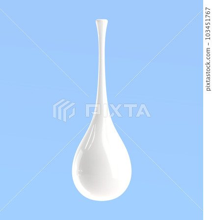 3d render cream or milk drop isolated on blue background. Realistic mockup of white dripping drip with glossy liquid texture. Falling droplet of mayonnaise, yogurt or cosmetic product. 3D illustration 103451767