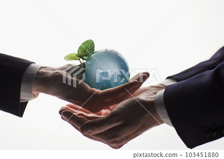 Human Hand Holding the World in Hands on white background Human Hand Holding the World in Hands on white background 103451880