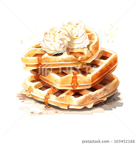 Breakfast dessert Watercolor character viennese waffles watercolor. Vector illustration background. Breakfast dessert Watercolor character viennese waffles watercolor. Vector illustration background. 103452188