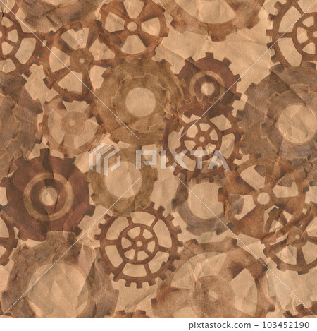 Hand-Drawn Steampunk Gear Transmission Element Digital Paper on Grunge Background. Digital Paper with Metal Gear Illustration Drawn by Colored Pencil and Watercolor. Hand-Drawn Steampunk Gear Transmission Element Digital Paper on Grunge Background. Digital Paper with Metal Gear Illustration Drawn by Colored Pencil and Watercolor. 103452190