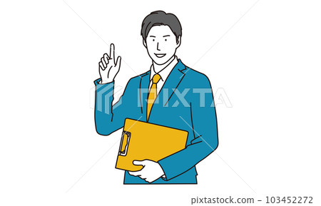 Businessman holding a binder and pointing 103452272