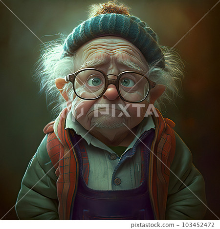 Character Portrait of a Grumpy Old Man with Hat and Glasses 103452472