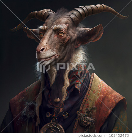Malevolent Horned Necromancer - Sinister Portrait of a Smartly Dressed Goat 103452473