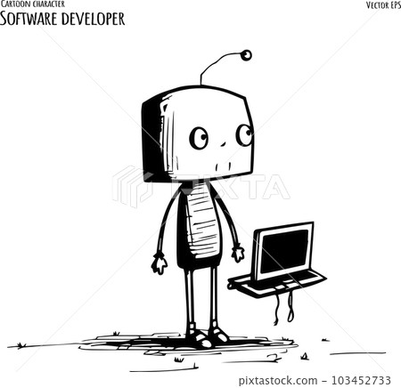 Programmer working on web development on Laptop computer. Software developers. Hand drawn Vector illustration Programmer working on web development on Laptop computer. Software developers. Hand drawn Vector illustration 103452733