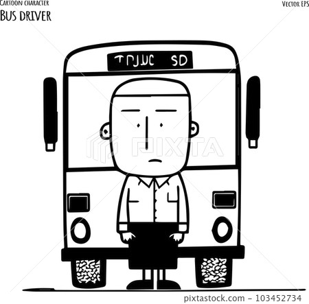 Drawing of a Bus with a Driver - Cartoon Illustration Isolated on White Background, Vector. Drawing of a Bus with a Driver - Cartoon Illustration Isolated on White Background, Vector. 103452734