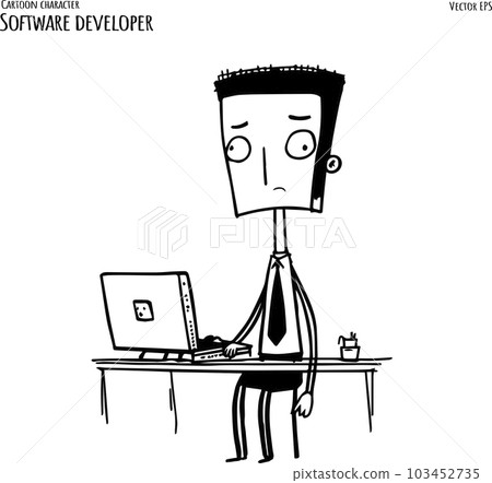 Programmer working on web development on Laptop computer. Software developers. Hand drawn Vector illustration Programmer working on web development on Laptop computer. Software developers. Hand drawn Vector illustration 103452735