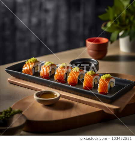 AI generative image of traditional japanese platter of sushi 103452881