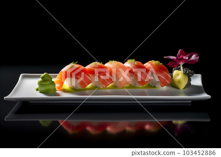Close up ai generative image of sushi isolated on black background 103452886