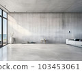 Experience Serene Interior Design in a Lounge and Living Room with Concrete Wall Background and Breathtaking Sea View 103453061