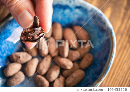 cocoa beans. Healthy food with a bitter taste. 103453226