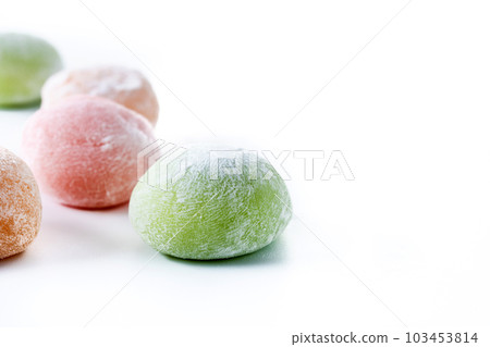 Japanese colorful mochi isolated on white background Japanese colorful mochi isolated on white background 103453814