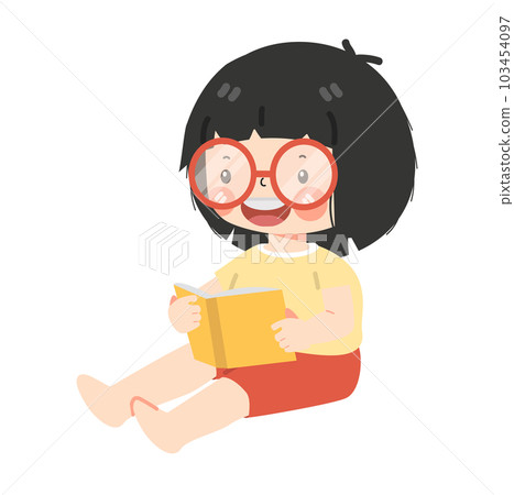 kid girl reading book cartoon kid girl reading book cartoon 103454097