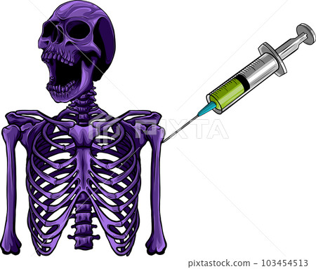 vector illustration of skeleton with injection vaccine vector illustration of skeleton with injection vaccine 103454513